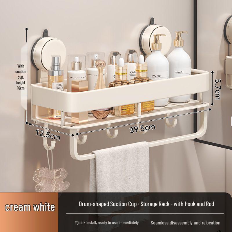 No-Drill Wall-Mount Bathroom Storage Rack with Suction Cup