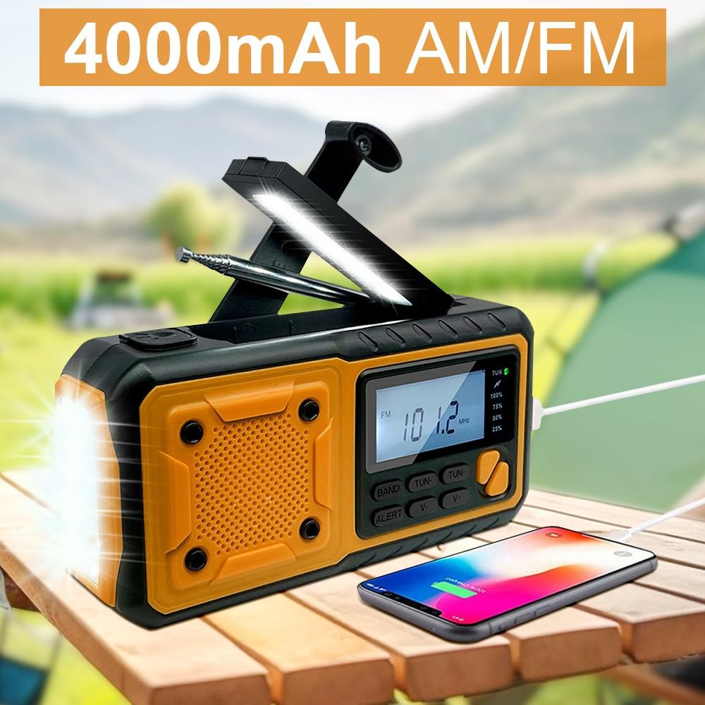 4000mAh Hand Crank Emergency Solar Radio AM/FM Radio Flashlight Charger Portable