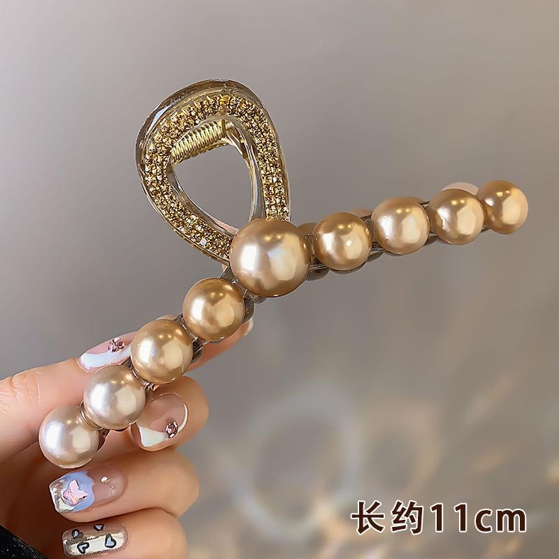 Camellia Pearl Hårklemme Jenter Elegant hestehaleklips Shark Clip Sweet Big Crab Claw Hårtilbehør Hodeplagg