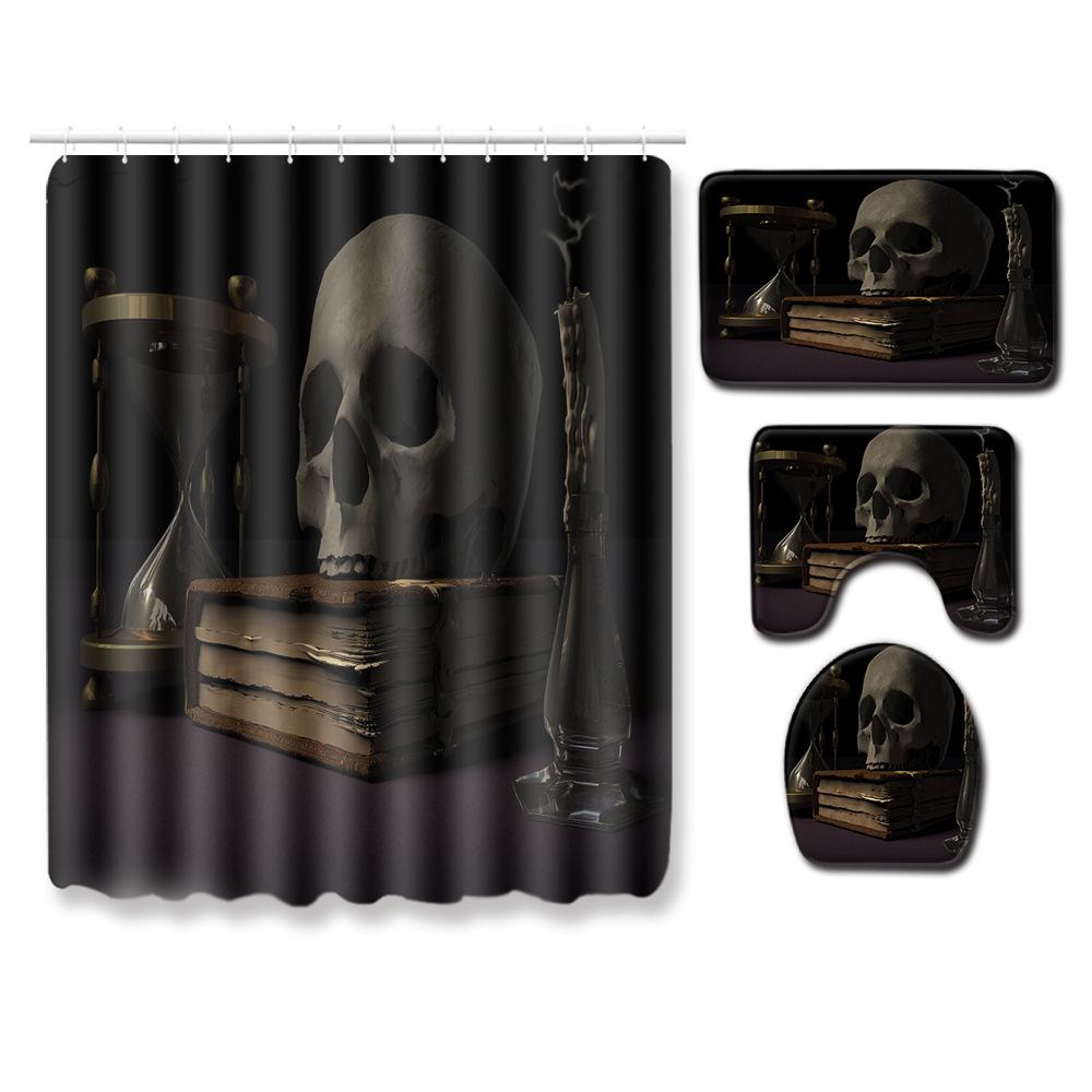 Skull Shower Curtain Floor Mat Combination Four-Piece Set Bathroom Toilet Carpet Shower Room Mat Foot Mat