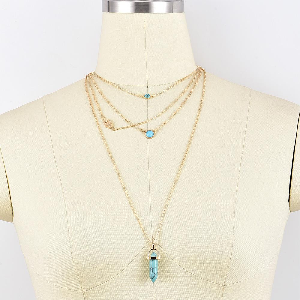 Colier multistrat de damă cu pandantiv combinat cu cristale turcoaz naturale