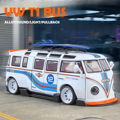 Simulation 1/32 Scale Volkswagen T1 Transporter Model Sound Light Bus Toy Vehicle Children Boy Birthday Gift Miniature Voiture