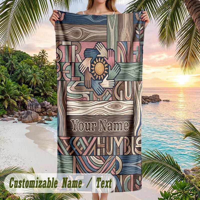 Strawberry Garden Theme Quick Dry Beach Towel Custom Name Text Print Large Sand Resistant Towel Beach Vacation
