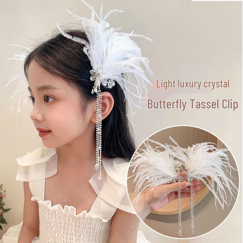

Enchanted Butterfly Tassel Hair Clip: Crystal Fairy Princess Headdress for Hanfu Performances & Birthdays