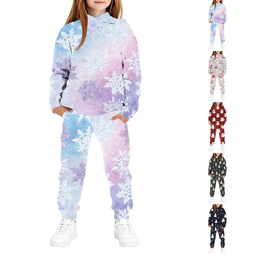 Children's Hooded Sweatshirt Set with Christmas Print for Boys and Girls