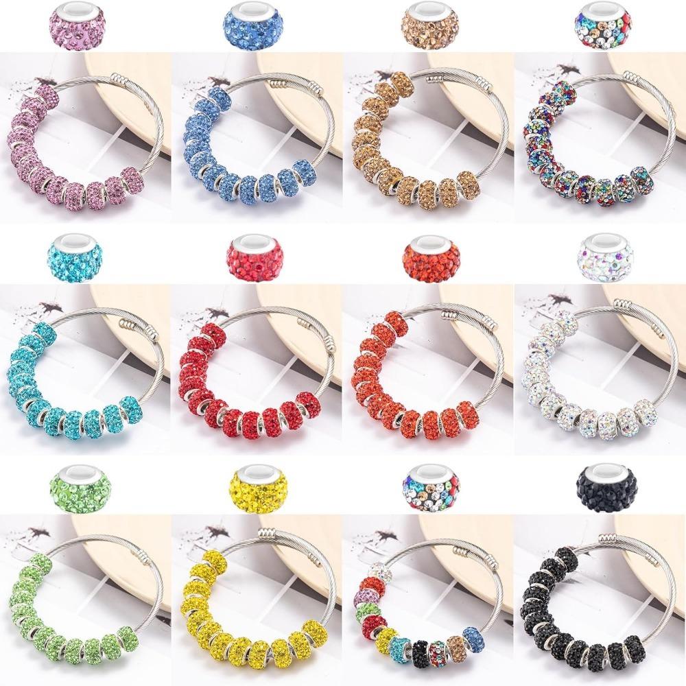 20/50/100 Pieces Large Hole Beads Mixed Color Rhinestone European Beads Large Hole Fairy Wand Garden  Craft Spacer Beads DIY Charms Making Supplies