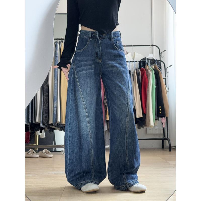 Jeans de Talla Grande de Cintura Alta de Pierna Ancha para Mujer - Otoño, Cubre Cadera, Adelgazantes, Versátiles, de Longitud hasta el Suelo