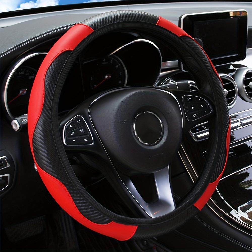 14.57-14.96inch Premium Carbon Fiber PU Leather Car Steering Wheel Cover - Non-Slip, Wear-Resistant, No Inner Ring, Ergonomic Design