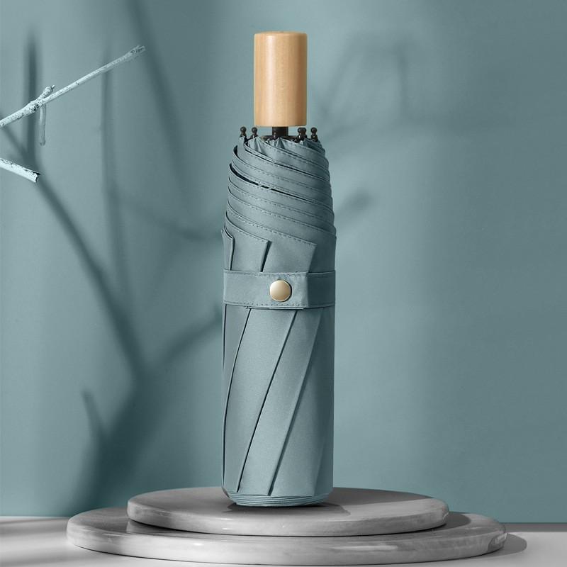 Three Fold Wooden Handle Black Gum Un Umbrella  Sun Protection Uv Protection Ms. Small Fresh Folding Umbrella