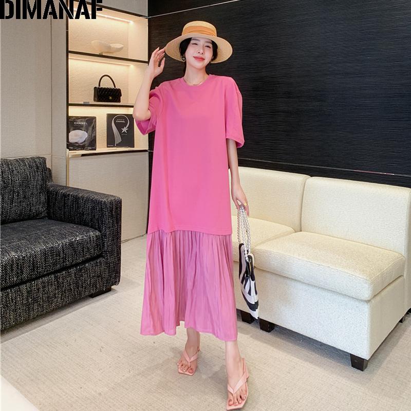 

DIMANAF женское летнее платье черное модное женское длинное платье больших размеров Свободная одежда повседневное хлопковое плиссированное платье-рубашка XL