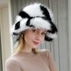 Imitation Mink Hat Female Zebra Pattern Bucket Hat Winter Warm Plush Washbasin Hat