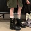 Sheepskin Version~ Stacking Boots New Versatile Thick-soled Heightening Autumn Maillard Short Boots Thick Heel Belt Buckle Martin Boots