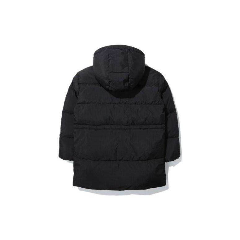FILA Solid Color Logo Hooded Drawstring Waist Mid-Length Down Jacket Unisex Outerwear Black FS2DJD4151F-BLK