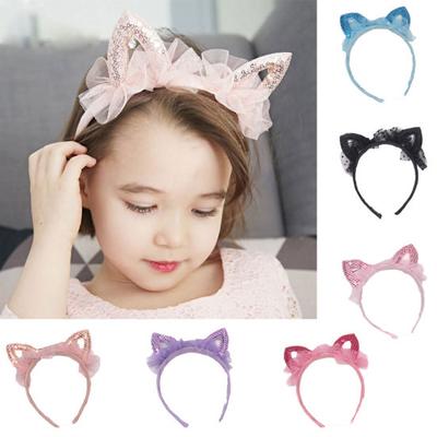 Girls Cute Cat Ears Shape Gauze Sequins Headband Hairband Hair Hoop Accessories