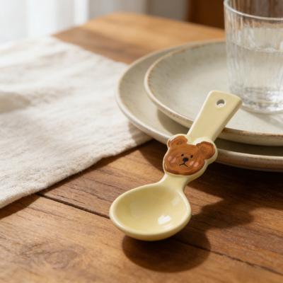 New Korean Style Cute Bear Heart Ceramic Spoon High Appearance Level Girlish Dessert Spoon Kids Rice Soup Scoop Tableware Gift