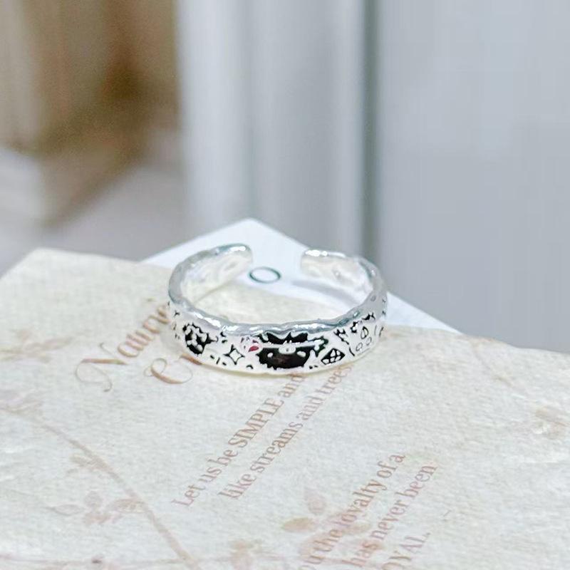 Small Fresh Dopamine Enamel Cute Angel Puppy Open Ring Simple Plain Circle Girlfriend Niche Fashion Ring