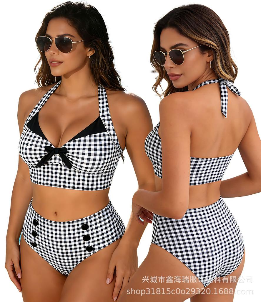 New swimsuit women bikini woven beach geometric pattern knotted bikini swimsuit