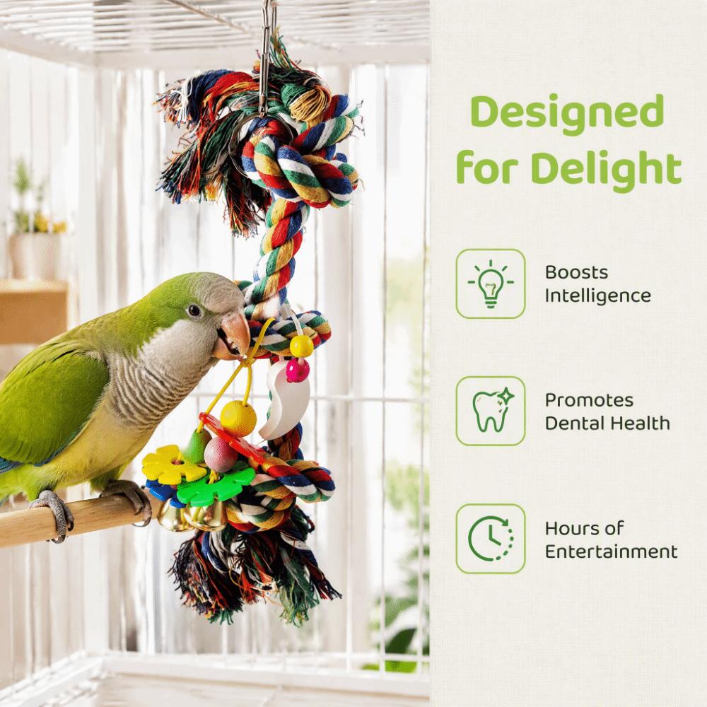 Colorful Cotton Rope Bird Hanging Toy Bite Resistant Cotton Rope Bird Toy  For Small Parrots