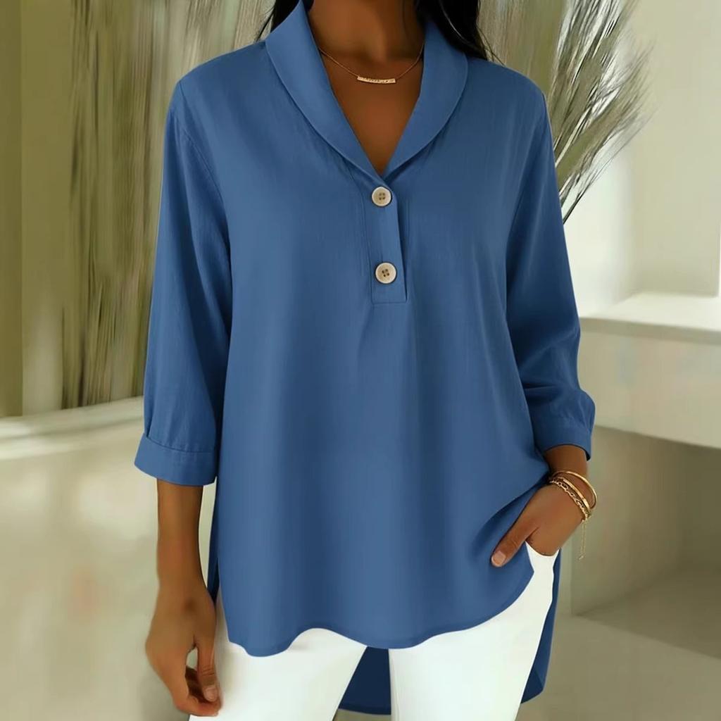 Spring Summer New Women's Casual Loose Fashion Blouse, Cute Doll Neck Button Shirt for Crossborder Europe America