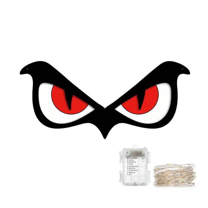 Halloween Hanging Glowing Eyes Pendant LED Wooden Eyes Wall Decoration