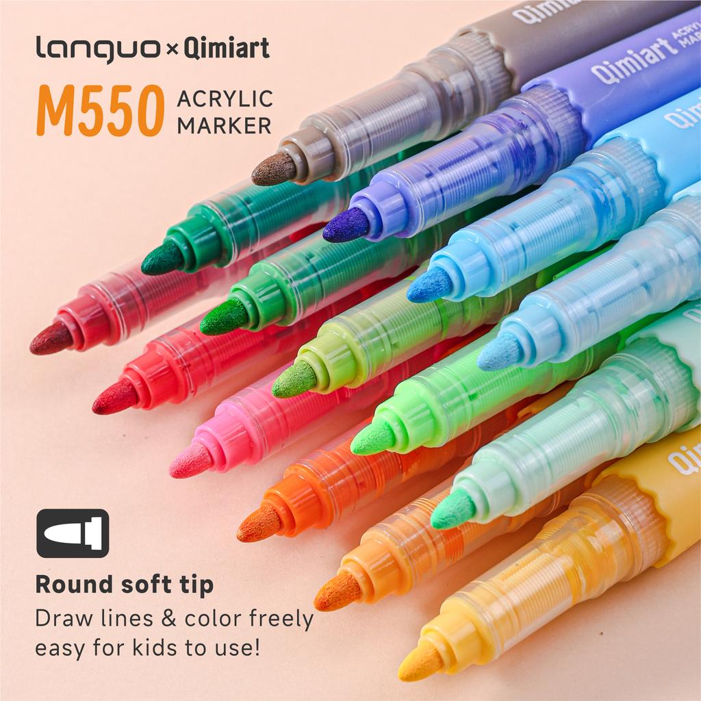 High Coverage Acrylic Paint Markers Languo 24/60Colors Brush Tip Acrylic Paint Pens with Cloth Bag Children Washable Drawing Kit