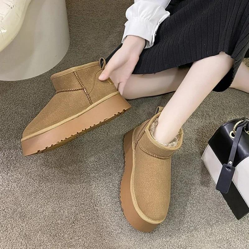 New Winter Women Short Plush Warm Snow Boots Casual Shoes Suede Fur Chelsea Ankle Boots Flats Platform Ladies Shoes Botas