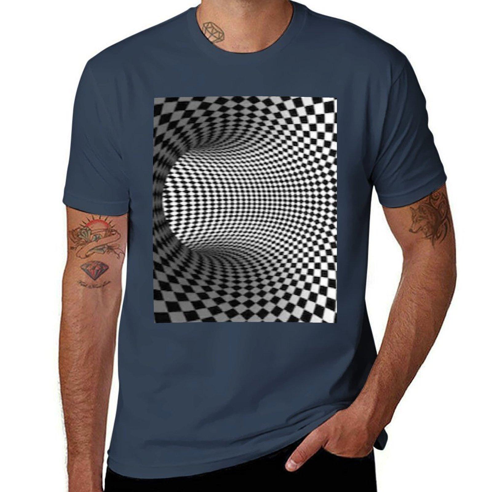 Black and white checkered optical illusion TShirt Soft Lightweight Cotton TShirt S