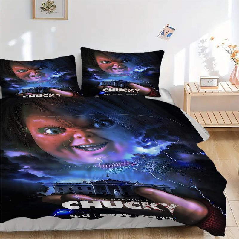 3pcs Chucky Horror Doll Bedding Set - Includes 1 Quilt Cover and 2 Pillowcases, Comfortable Bedding with Stylish Design for Bedroom, Machine
