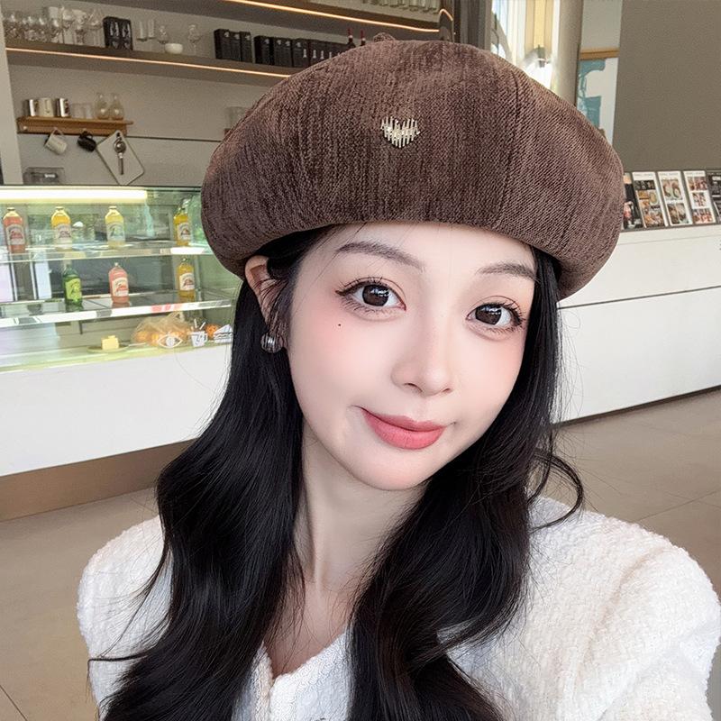 Retro Love Beret Women's Autumn and Winter Fashionable Versatile Painter's Hat with Big Head Circumference Showing Face Small Pumpkin Hat