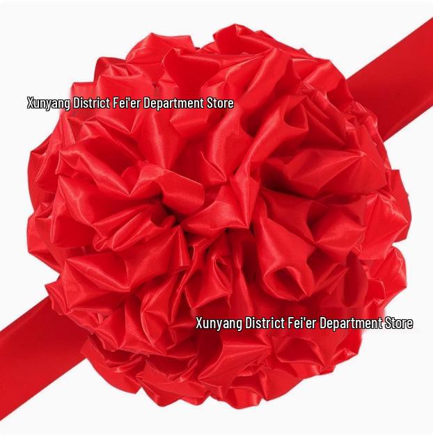 Red Silk Flower Ball for Car Ribbon Cutting, Ceremonies, and Weddings 25 cm Flower Ball (with 2m Ribbon)