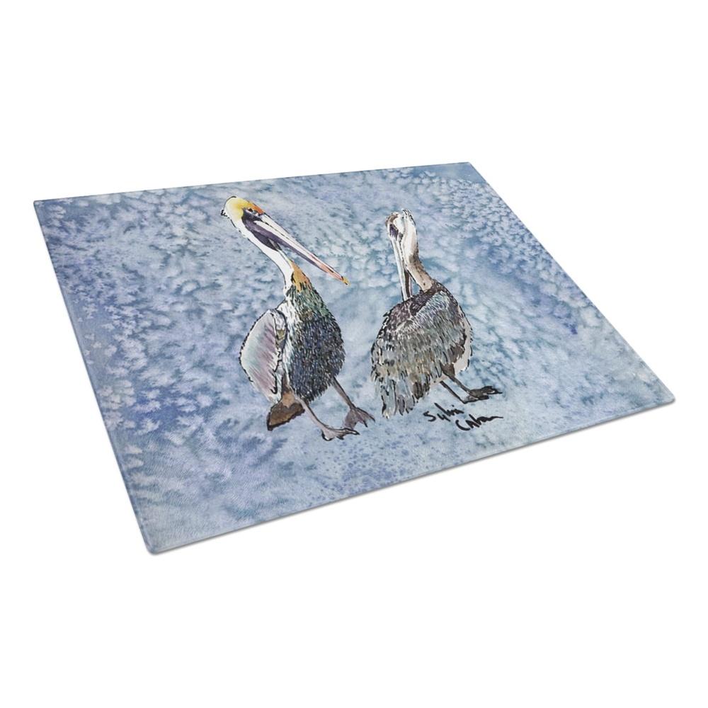 Double Trouble Pelicans Cutting Board Tempered Glass Large Heat Resistant Non Skid Feet Kitchen Decor Multicolor Countertop