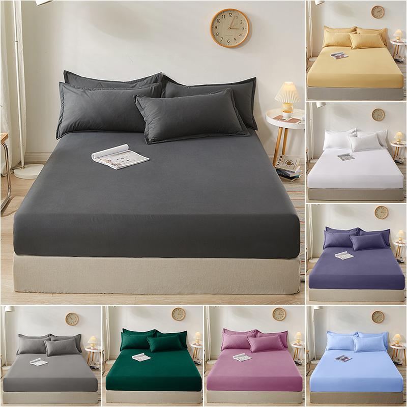 White Fitted Bed Sheets Elastic Mattress Cover Band Anti-slip Adjustable Single Double Bed Covers Pad Protector King 160/180x200