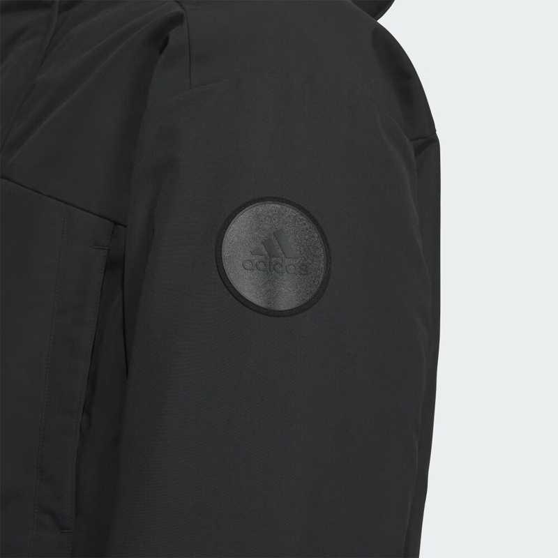 Adidas Solid Color Windproof Warm Waterproof Water-Repellent Hooded Comfortable Long Sleeve Down Jacket Unisex Jackets Black JM9145
