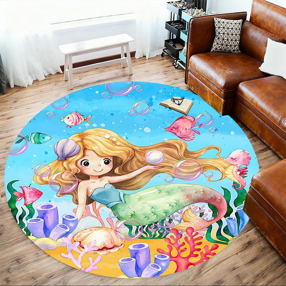 1pc mermaid ocean Round Chair mat Area Rug - Non-Slip, Floor Mat for Office, Bedroom, and Indoor Decor c1125417