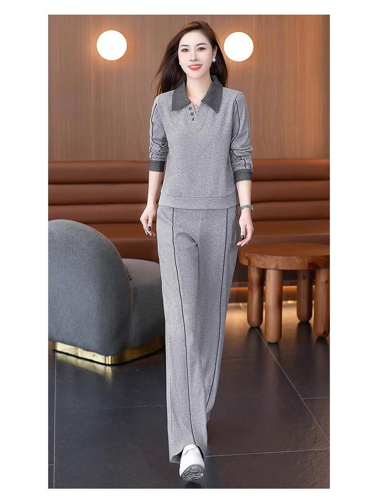 Elegantes Damen-Freizeit-Kapuzenpullover- und Weitbein-Hosen-Set für Frühling und Herbst - Schlankmachendes Zweiteiler-Outfit für Mütter