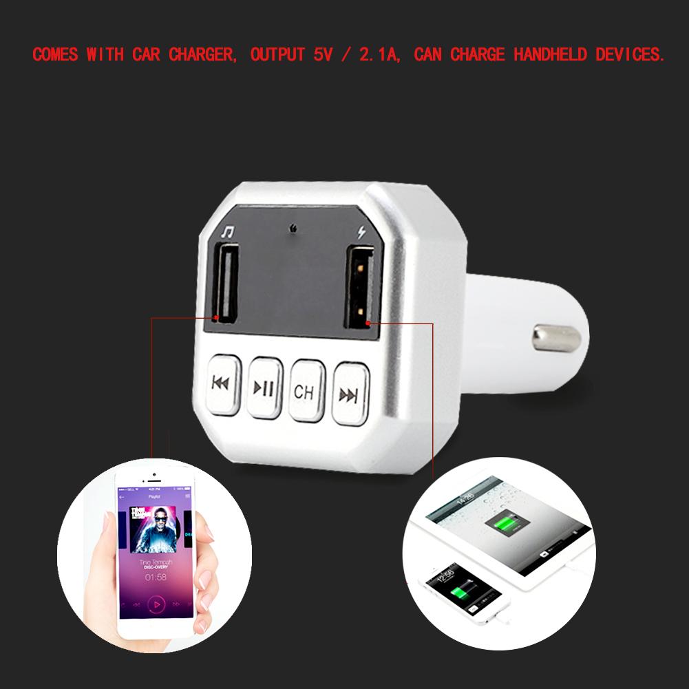 CARB8 Car FM Transmitter Bluetooth HD MP3 Player Hands free Calling Kit USB Charger(Silver)