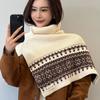 Pullover Fair Isle Style Knitted Shawl Thicken Neck Wraps Simple Jacquard Scarf  Women