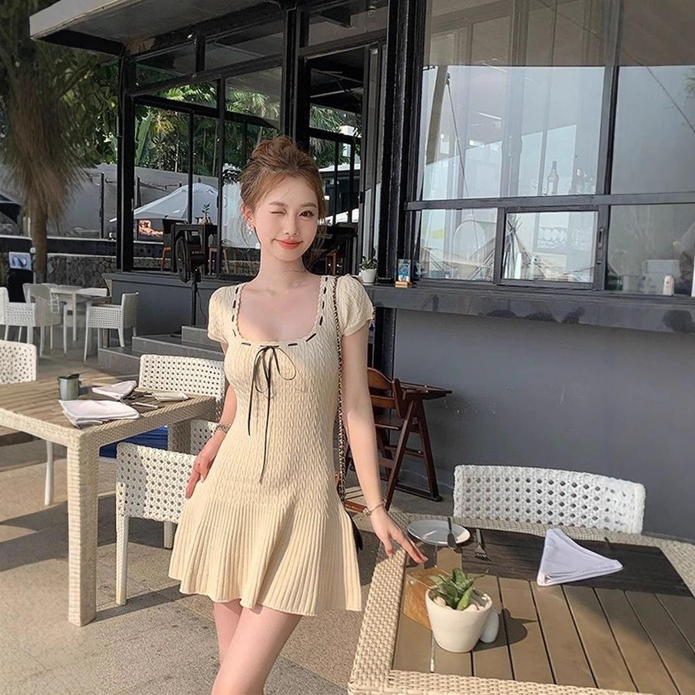 2025 Summer College Style Ice Silk Bodycon Dress - High Waist A-line Mini Skirt