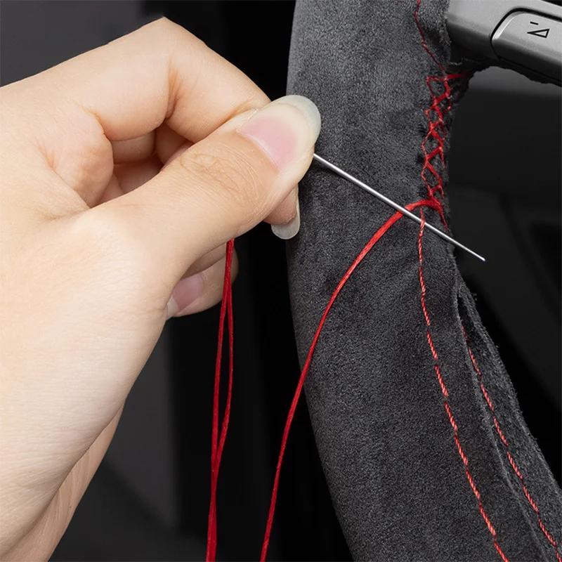 37-38cm Universal Suede Car Steering Wheel Cover, DIY Hand Sewing, Black Soft Leather Braiding Cover for Auto Steering Wheel