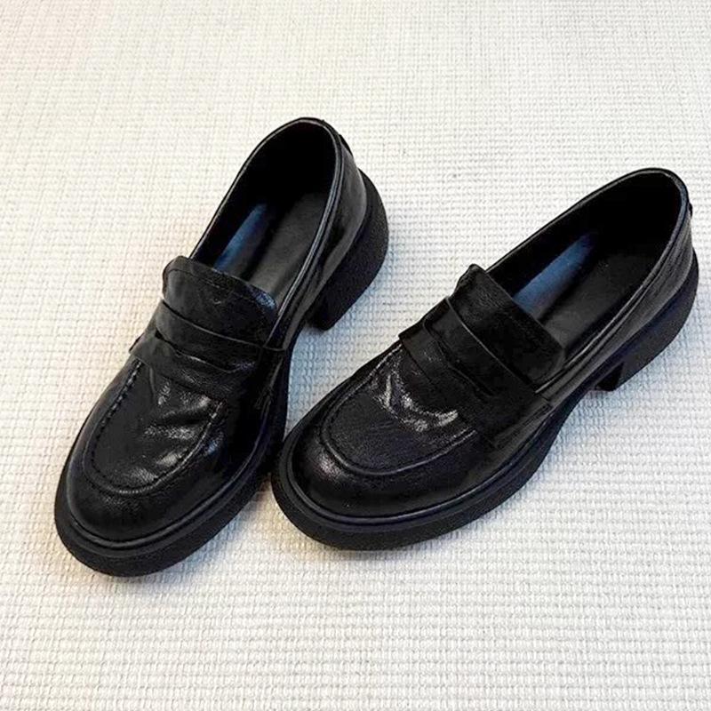 Sheepskin Version~ British Style Platform Loafers Women's One-pedal Lazy Shoes Versatile Single Shoes College Style Jk Uniform Shoes