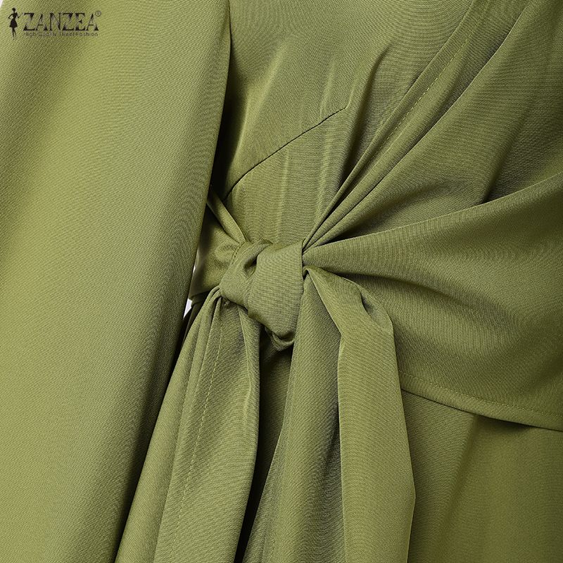 ZANZEA Women Casual Round Neck Long Sleeve Muslim Long Dress