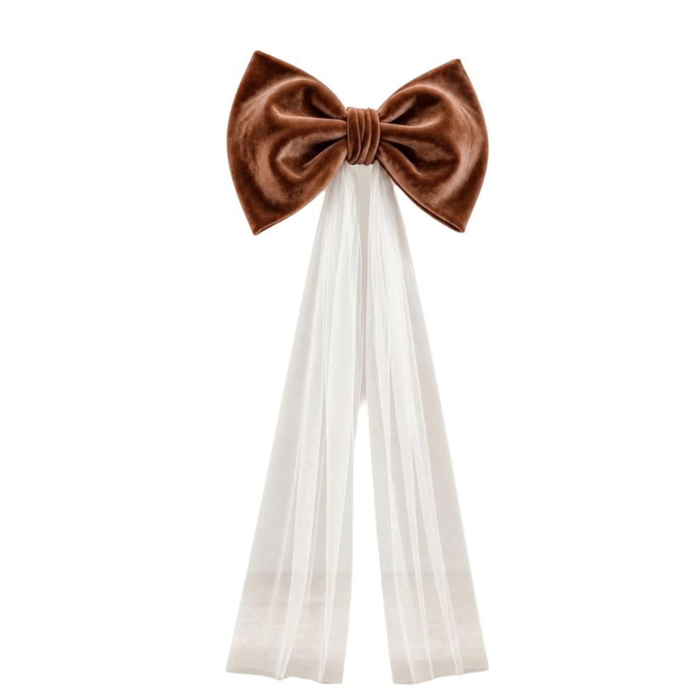 Mesh Tulle Large Velvet Christmas Bow Ornaments Tree Bow with Long Tails Wedding