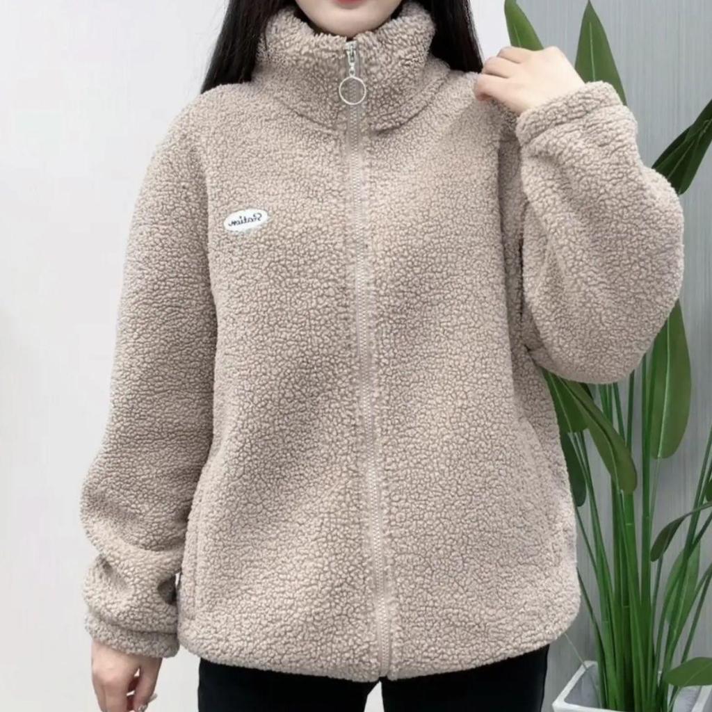 Women's Lambswool Fleece-Lined Stand-Up Collar Winter Cotton Coat