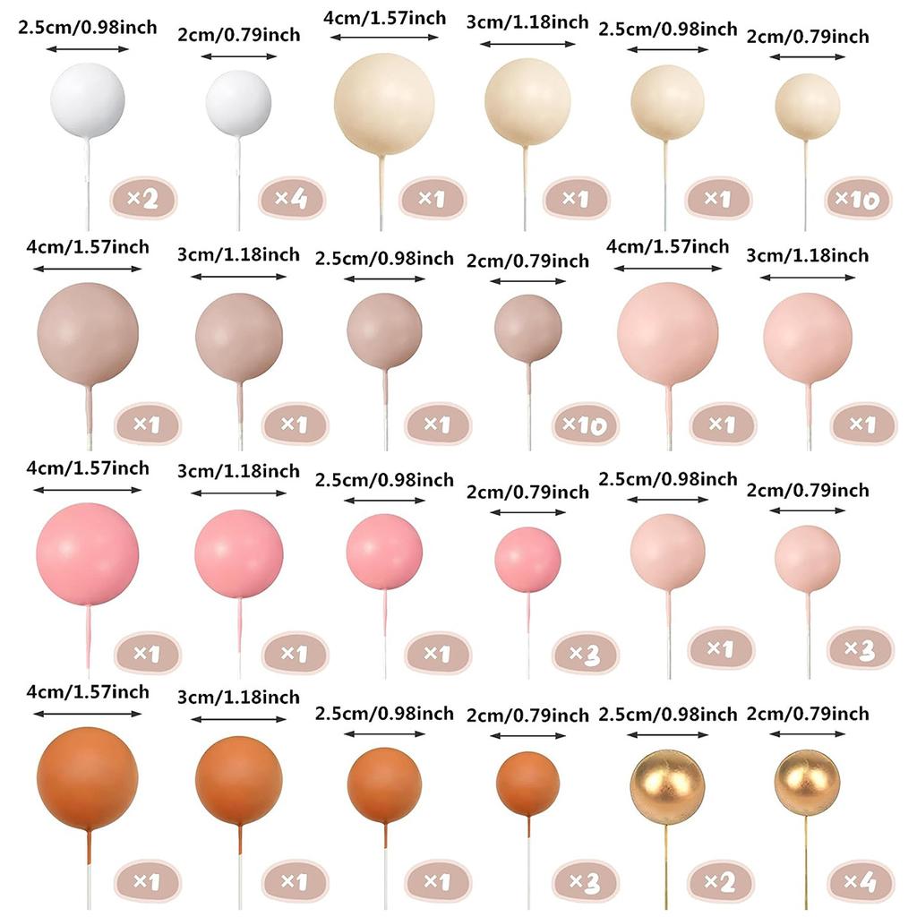 56pcs Boho Styles Ball Cake Picks Colorful Ball Shaped Cake Topper Pearl Balls Cake Insert Topper for Birthday Party Wedding