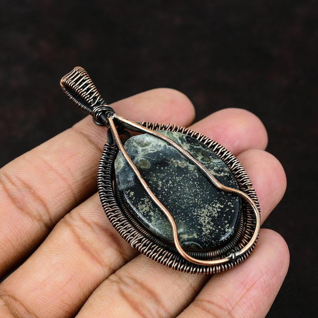 Kambaba Jasper Pendant Copper Wire Wrapped Gemstone Pendant Handmade Designer Pendant Copper Jewelry Gift For Her Jasper Jewelry For Mother