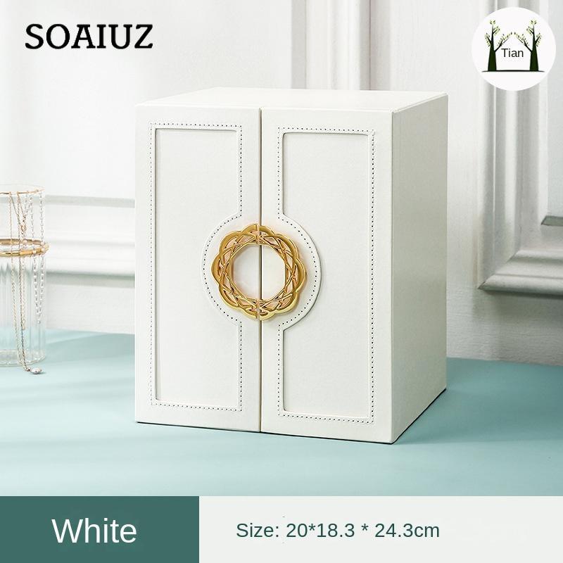 Cutie de bijuterii cu mai multe straturi Cutie de bijuterii din piele europeană de mare capacitate Bijuterii Prima cutie de depozitare pentru bijuterii Cadou Lumină de lux Capacitate mare