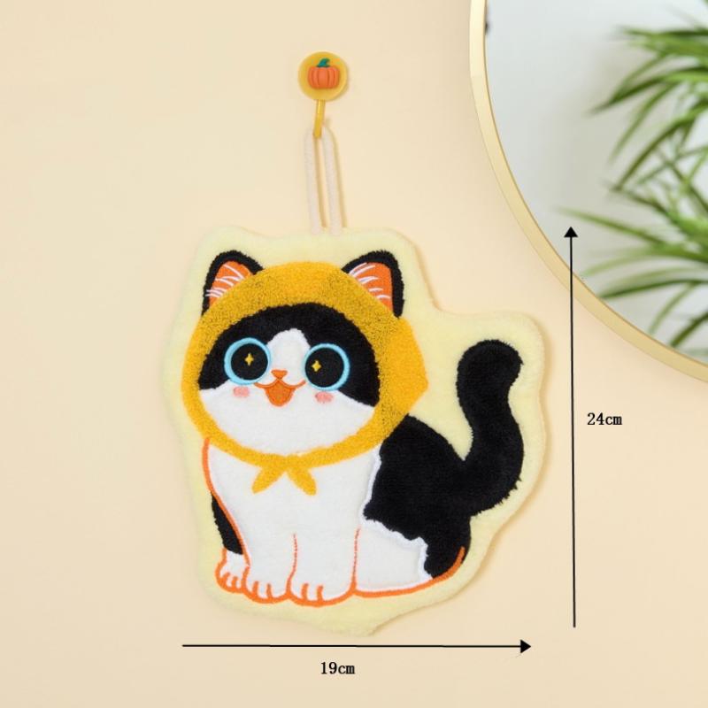 Kreslený korálový sametový ručník do kuchyně Kawaii kočka Utěrka na ruce Čisticí hadřík Koupelnový závěsný ručník Absorpční čistý hadr