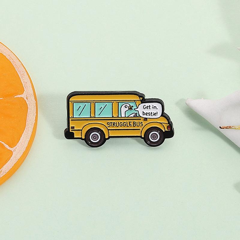 Get In Bestie Struggle Bus Enamel Pin Cute Silly Goose Mental Health Anxiety Brooch Lapel Badge Funny Jewelry Gifts For Friends
