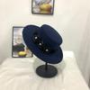 Autumn and Winter New Flat Top Top Top Hat Women's French Light Luxury Thousand Gold Woolen Hat Elegant Pearl Flower Top Hat Self-operated