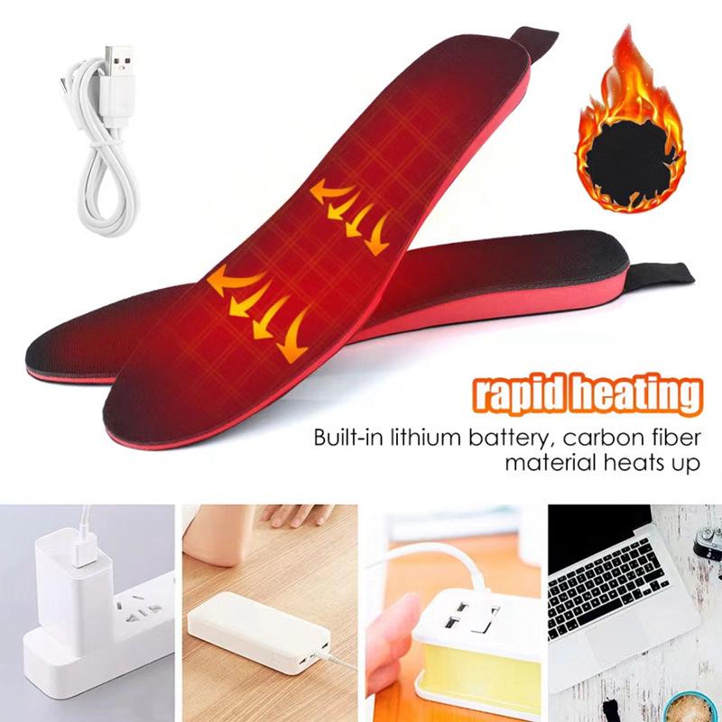 USB Rechargeable Heated Insoles for Winter Skiing - Three-Level Heating Foot Warmers